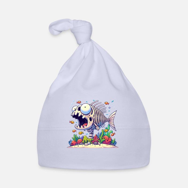 Poisson Squelette Cartoon 2 - Bonnet bio Bébé - ciel
