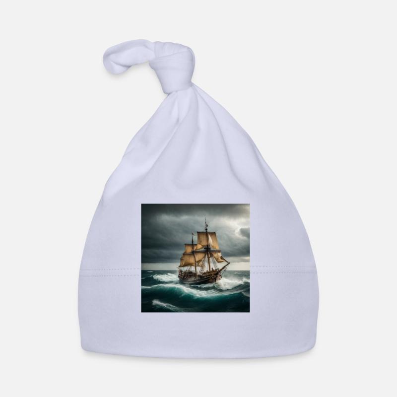 Bateau pirate dans une mer agitée - Bonnet bio Bébé - ciel