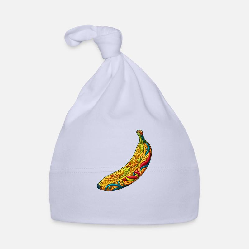 Broderie banane - Bonnet bio Bébé - ciel