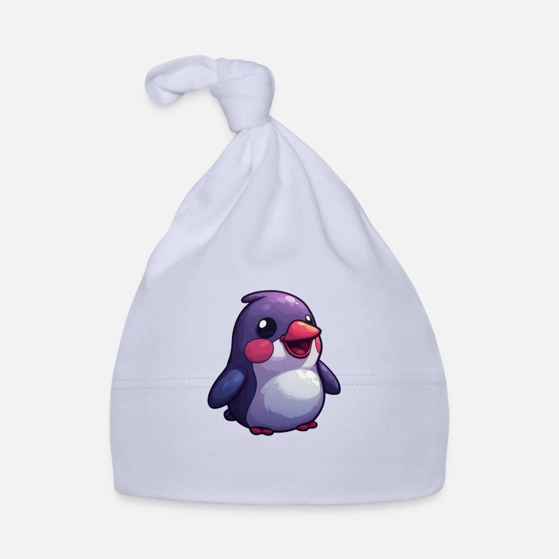 Pingouin mignon - Conception de style bande dessinée pour les enfants - Bonnet bio Bébé - ciel
