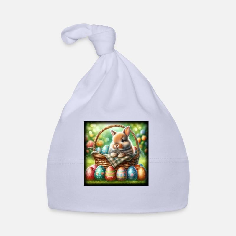 A cute bunny sits in a basket Organic Baby Cap