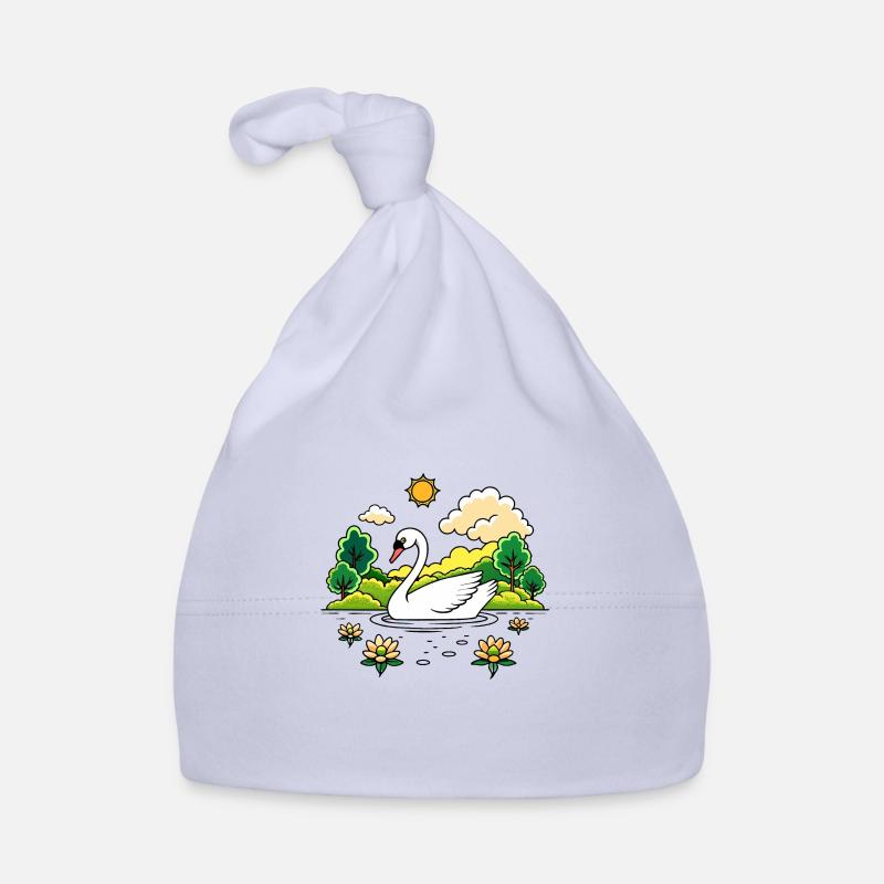 Ruhiger Schwan, der über einen ruhigen See gleitet Baby Bio-Mütze