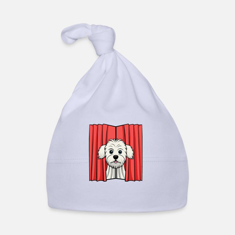 Shy Maltese Peeking from Curtain Organic Baby Cap