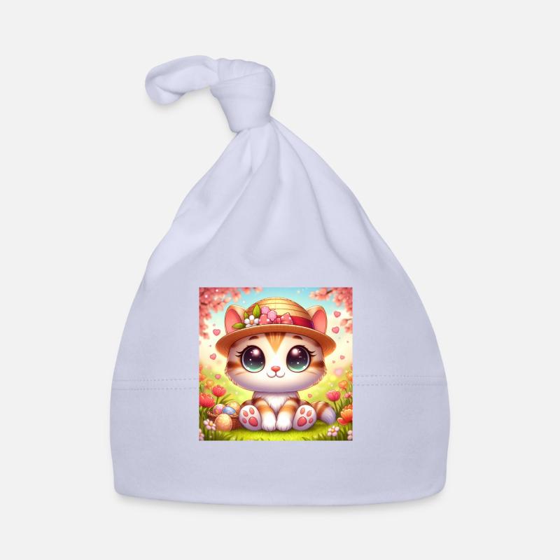 Cute kitten in spring with flower hat Organic Baby Cap