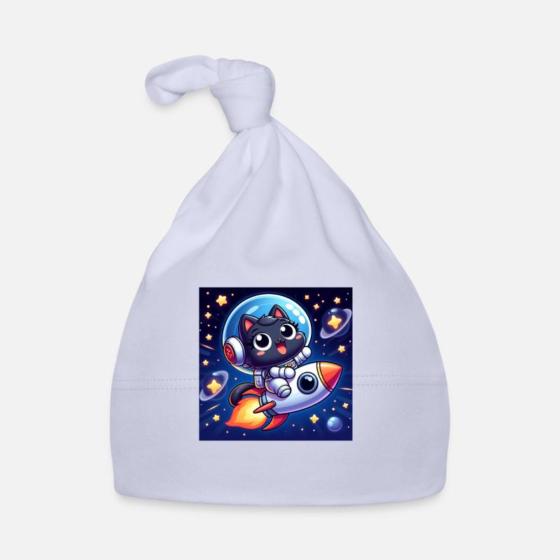 Cute space cat in space on a rocket Organic Baby Cap