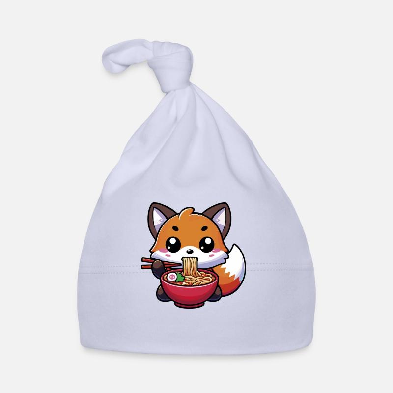 Mignon renard kawaii mangeant des ramen Bonnet bio Bébé