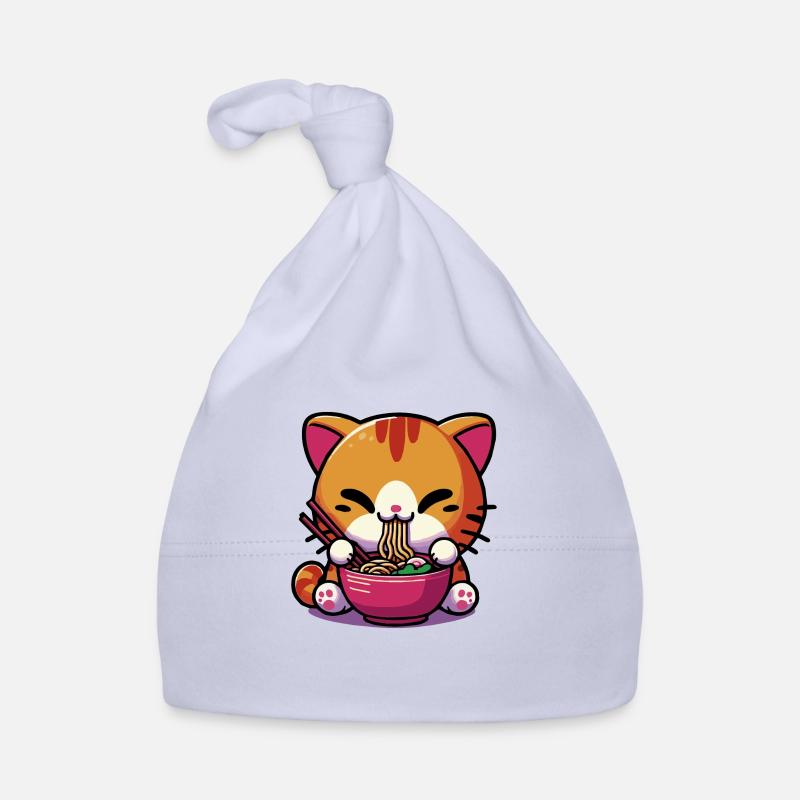 Chat Kawaii Neko mignon mangeant des Ramen 1 Bonnet bio Bébé