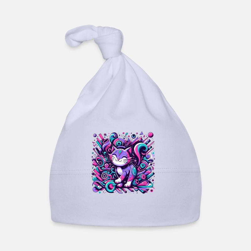 Katze bunt abstrakt moderner Stil - Baby Bio-Mütze - Sky