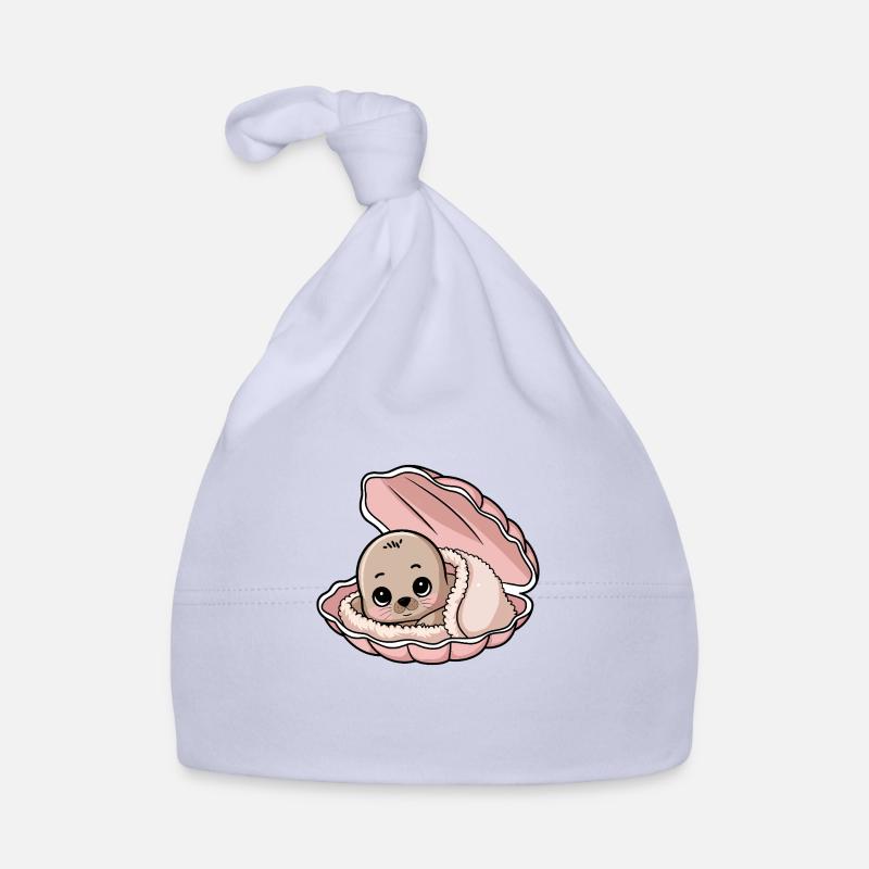 Bébé phoque douillet dans un coquillage rose Bonnet bio Bébé