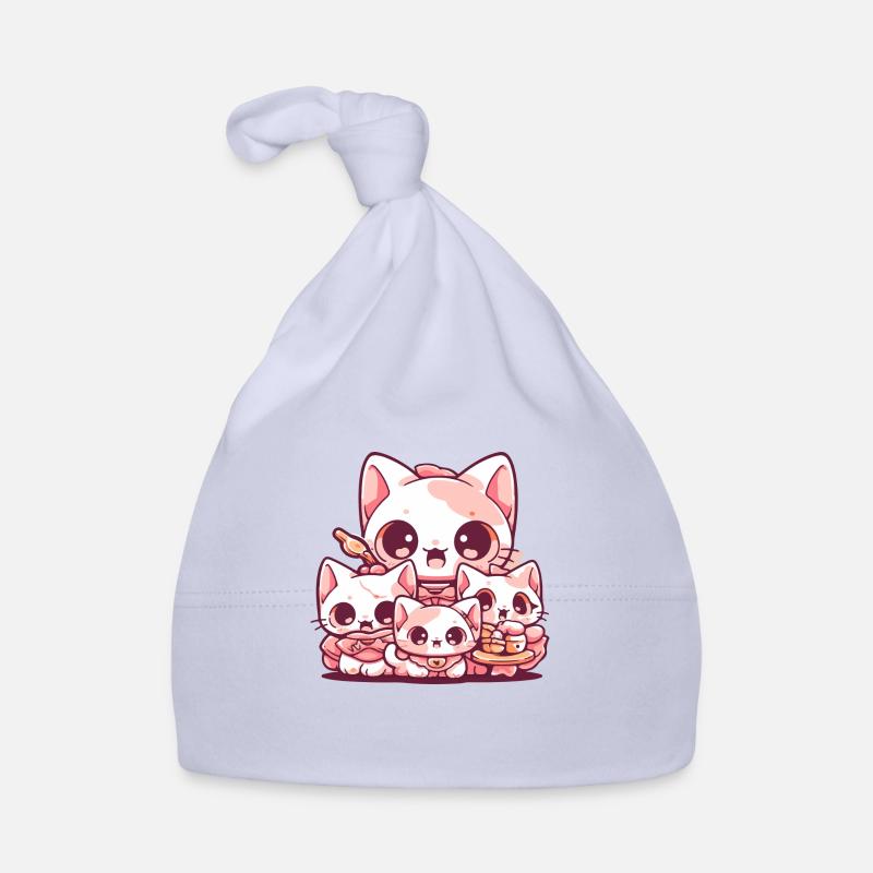 Maman chat et ses chatons - Bonnet bio Bébé - ciel
