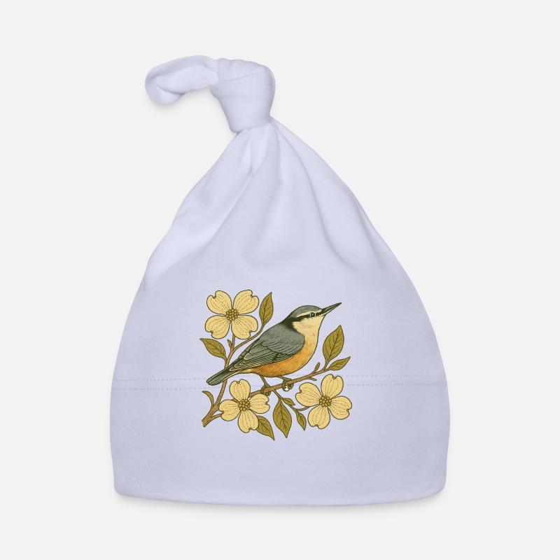 Kleiber auf blühendem Ast – Vintage Vogel Baby Bio-Mütze