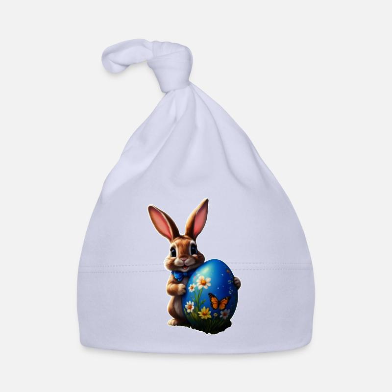 Petit lapin de Pâques avec œuf de Pâques bleu Bonnet bio Bébé