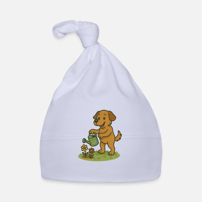 Chien joyeux arrosant les fleurs Bonnet bio Bébé