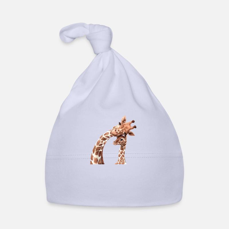 Mutter und Tierbabys Aquarell Giraffe Mutter - Baby Bio-Mütze - Sky