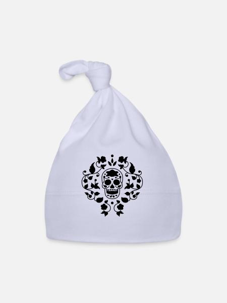 Sugar skull flower pattern t shirt graphic - Organic Baby Cap - sky - Front