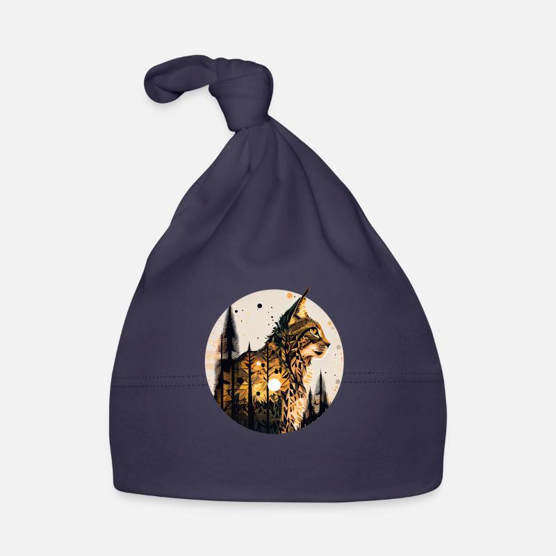 Luchs mit Mond im Wald mit Muster Baby Bio-Mütze