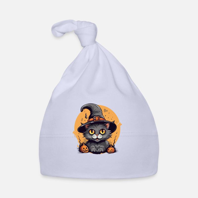 Chat d’Halloween sorcière - Bonnet bio Bébé - ciel