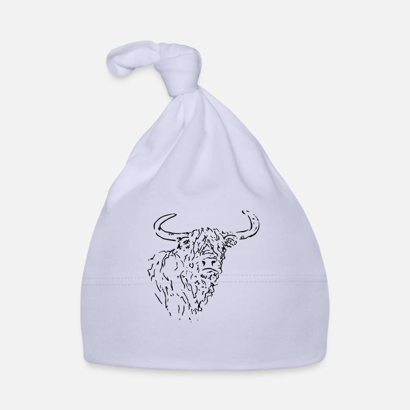 Scottish Highlander Line Drawing Head Organic Baby Cap