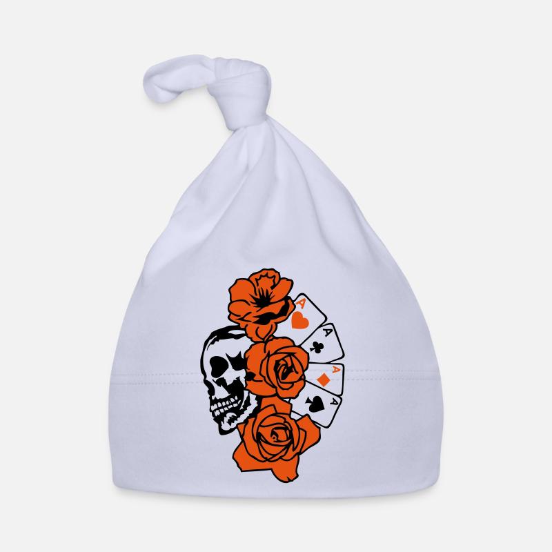 poker tete de mort skull rose fleur - Bonnet bio Bébé - ciel