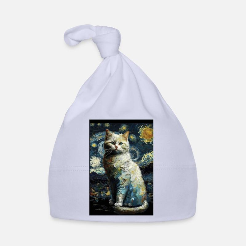 Cat Van Gogh Style starry sky at night cool cute Organic Baby Cap