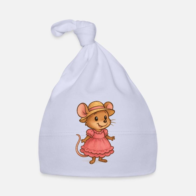 Souris en robe d’été - Bonnet bio Bébé - ciel