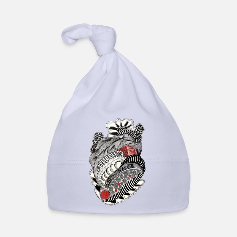 Black and white doodle with red accents Organic Baby Cap