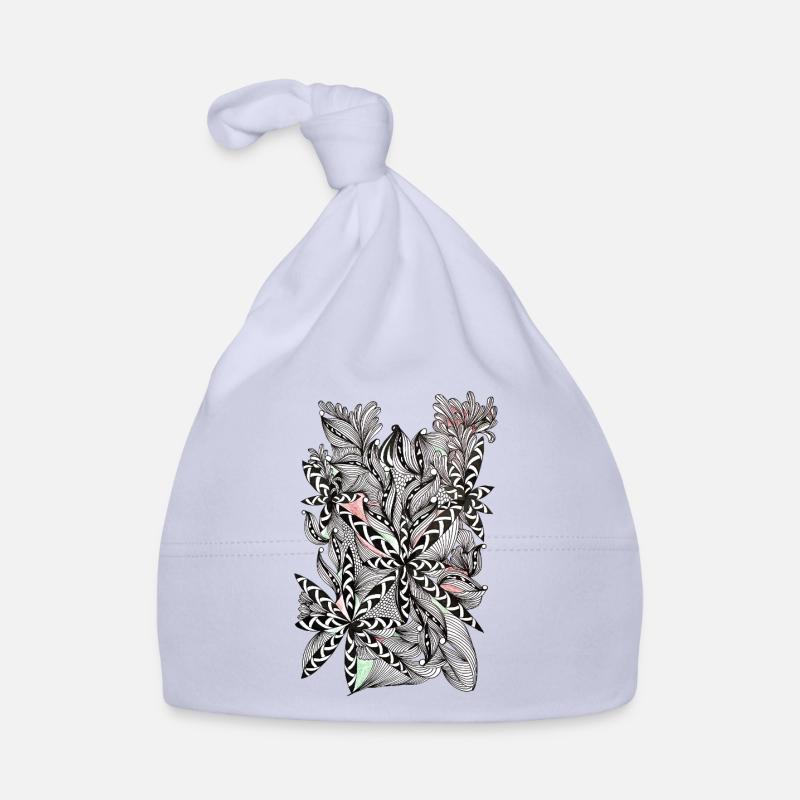 Black and white leaf pattern with accents Organic Baby Cap
