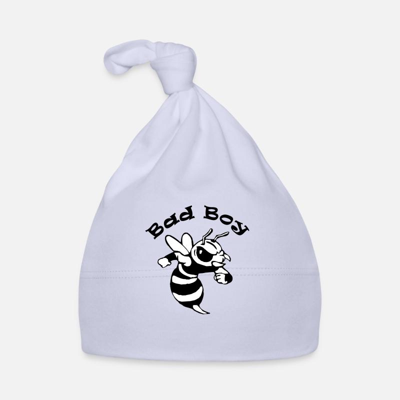 Spruch "Bad Boy" mit einer coolen Comicbiene Baby Bio-Mütze