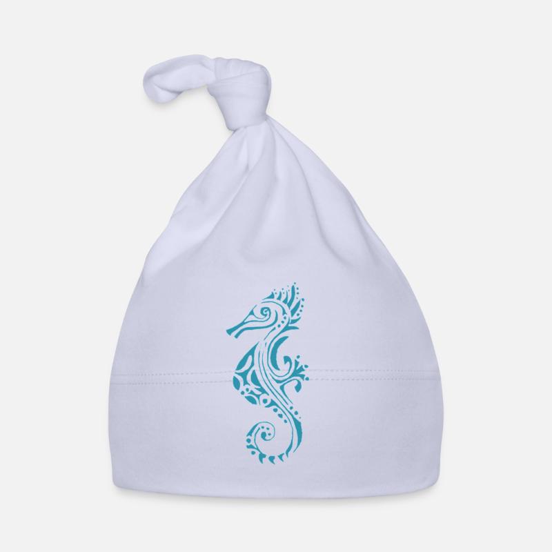 hyppocampe turquoise - Bonnet bio Bébé - ciel