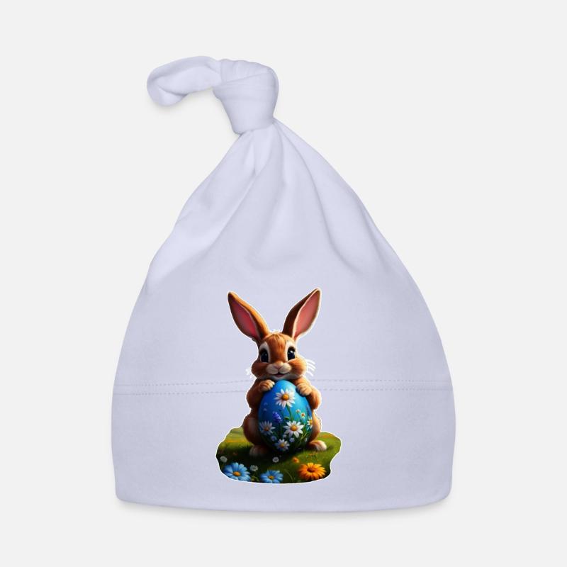 Lapin de Pâques avec oeuf, ovale - Bonnet bio Bébé - ciel