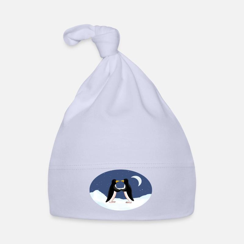 Pingouins amoureux - Bonnet bio Bébé - ciel