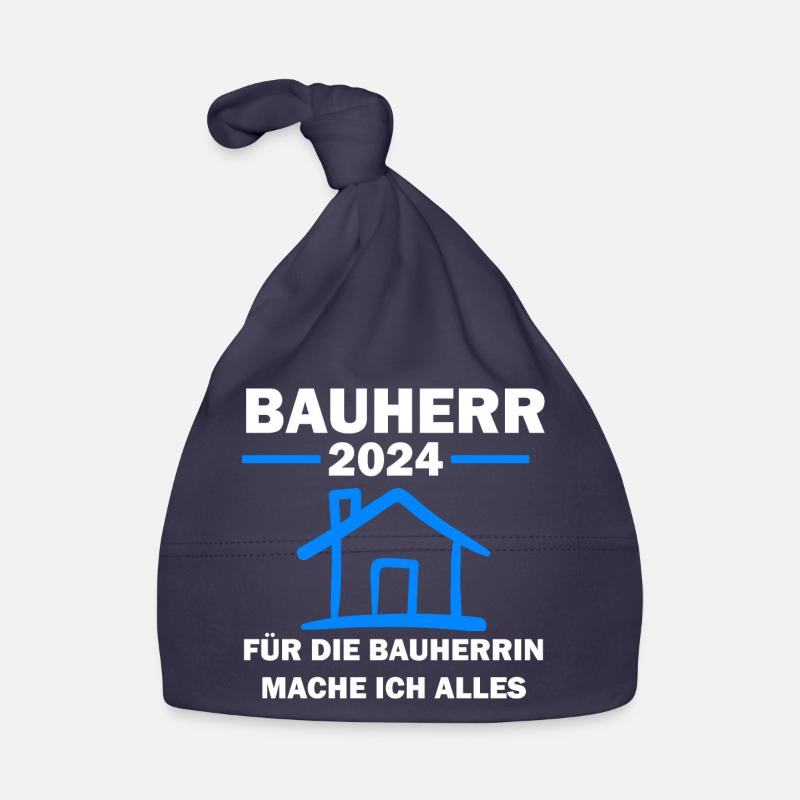 Bauherr 2024 Hausbau Häuslebauer Geschenk Baby Bio-Mütze