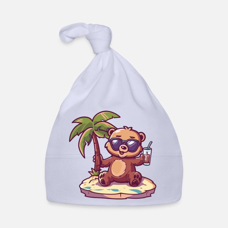 Bear Summer Beach Comic Organic Baby Cap