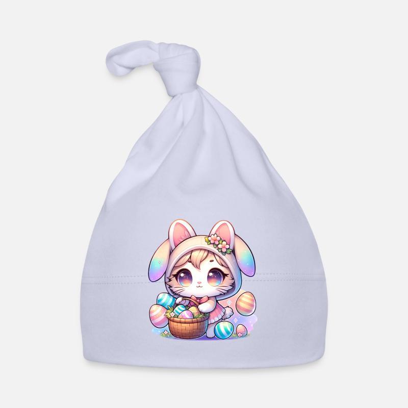 A Kitty With a Bunny Outfit Delivering Easter Eggs Organic Baby Cap