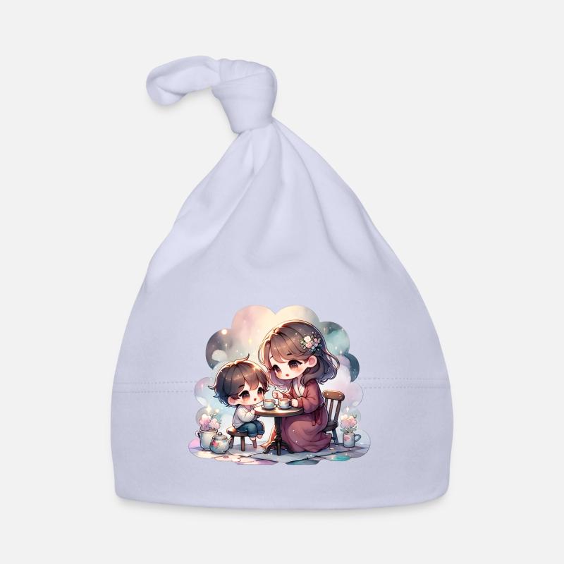 Mother and Son Enjoying a Cozy Tea Party Organic Baby Cap