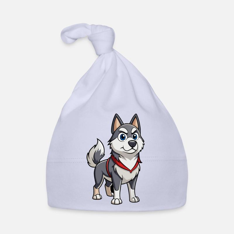 Un chien d’élan norvégien à l’expression déterminée - Bonnet bio Bébé - ciel