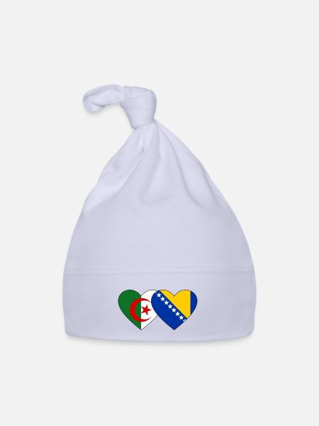 Algérie Bosnie Drapeau Coeur - Bonnet bio Bébé - ciel - Devant