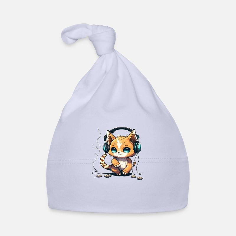 Katze mit Kopfhörern Baby Bio-Mütze