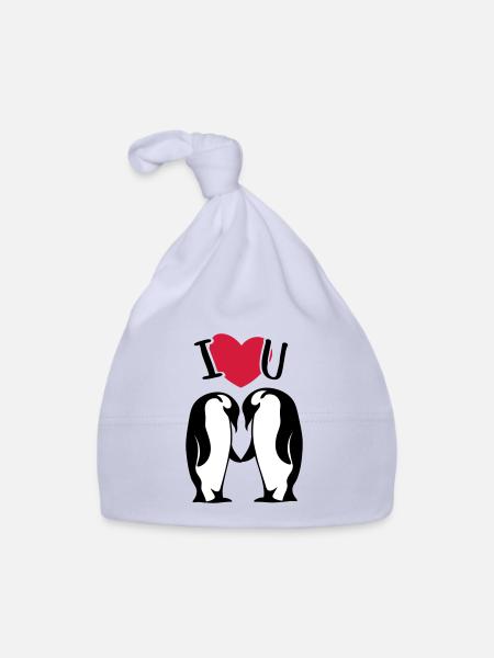 Couple pingouin couple amoureux pingouin - Bonnet bio Bébé - ciel - Devant