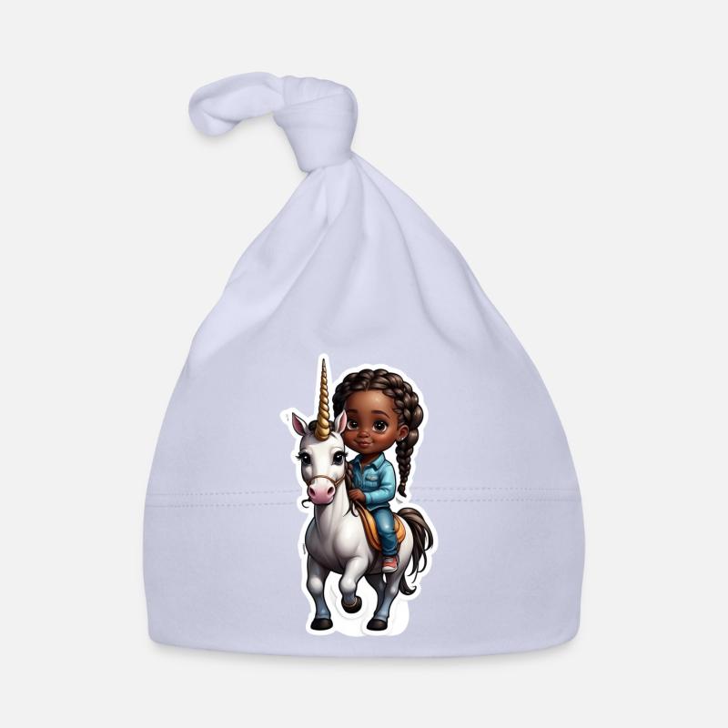 Mignon enfant chevauchant licorne - Bonnet bio Bébé - ciel
