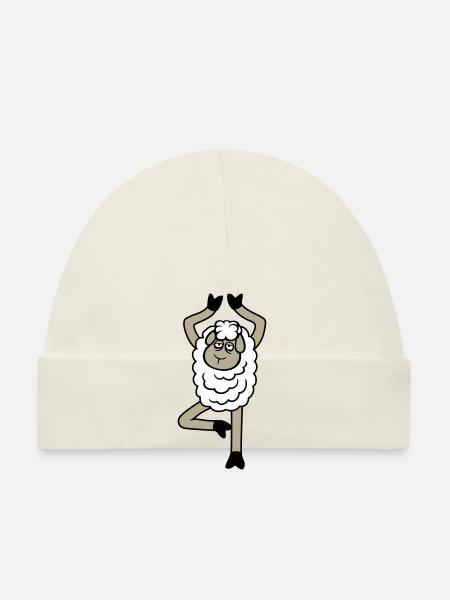 mouton fatigué épuisé triste yoga arbre pose bande dessinée - Bonnet bio Bébé - ciel - Devant