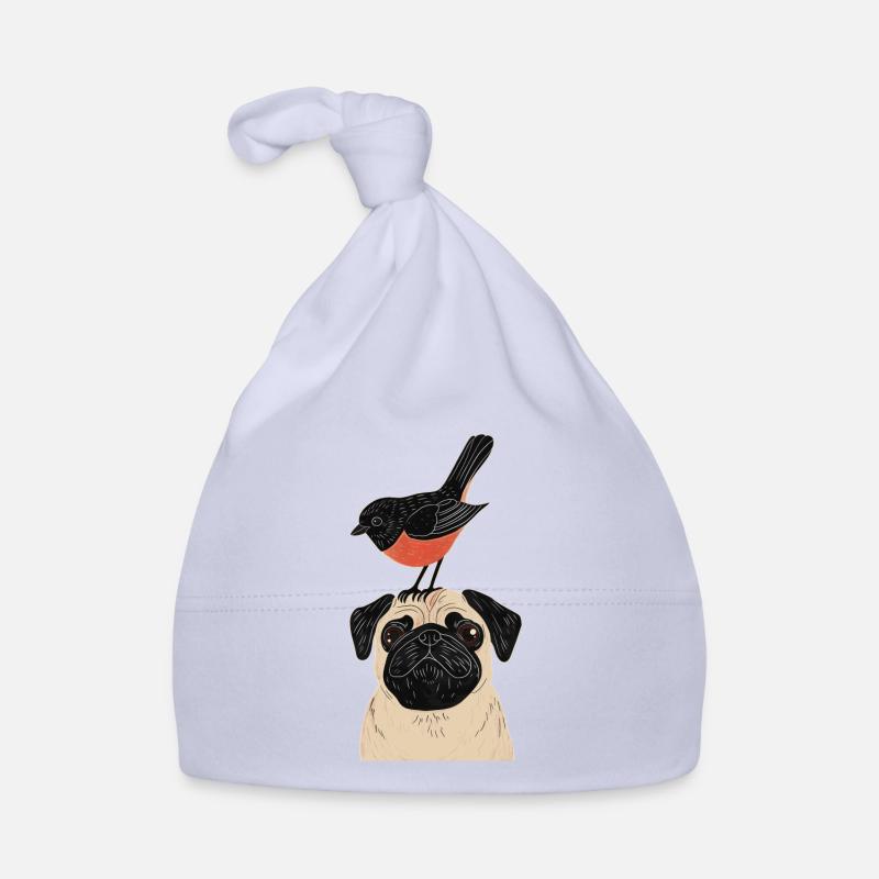 Mops mit Vogel Baby Bio-Mütze
