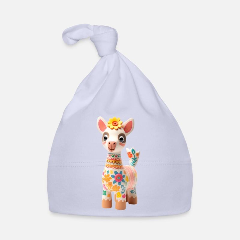 Süßes Lama mit Blümchen Deko Baby Bio-Mütze