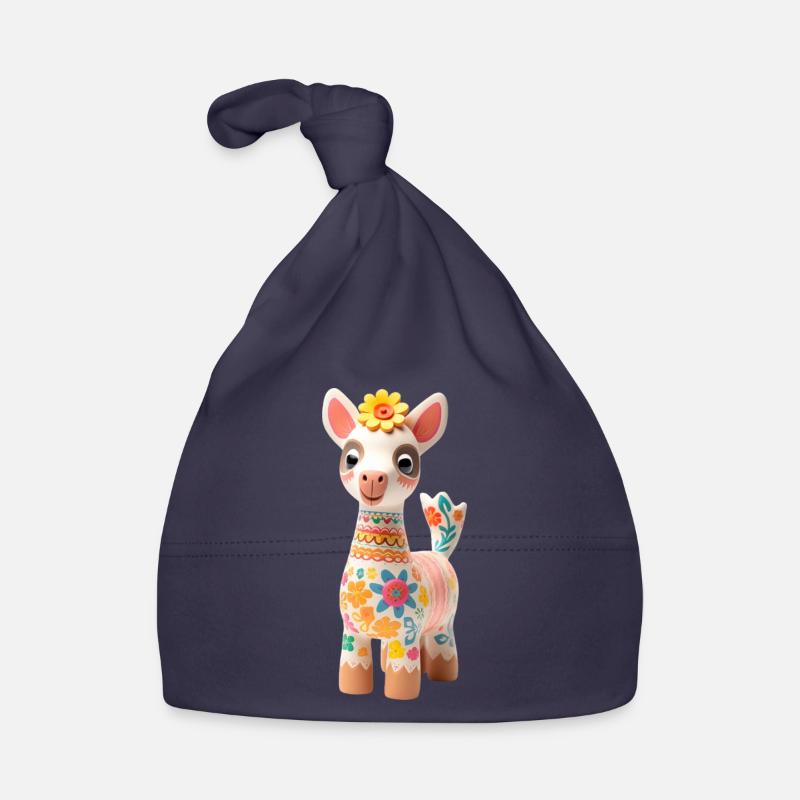 Süßes Lama mit Blümchen Deko Baby Bio-Mütze