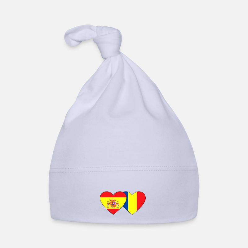 Spain Romania Flag Heart Organic Baby Cap