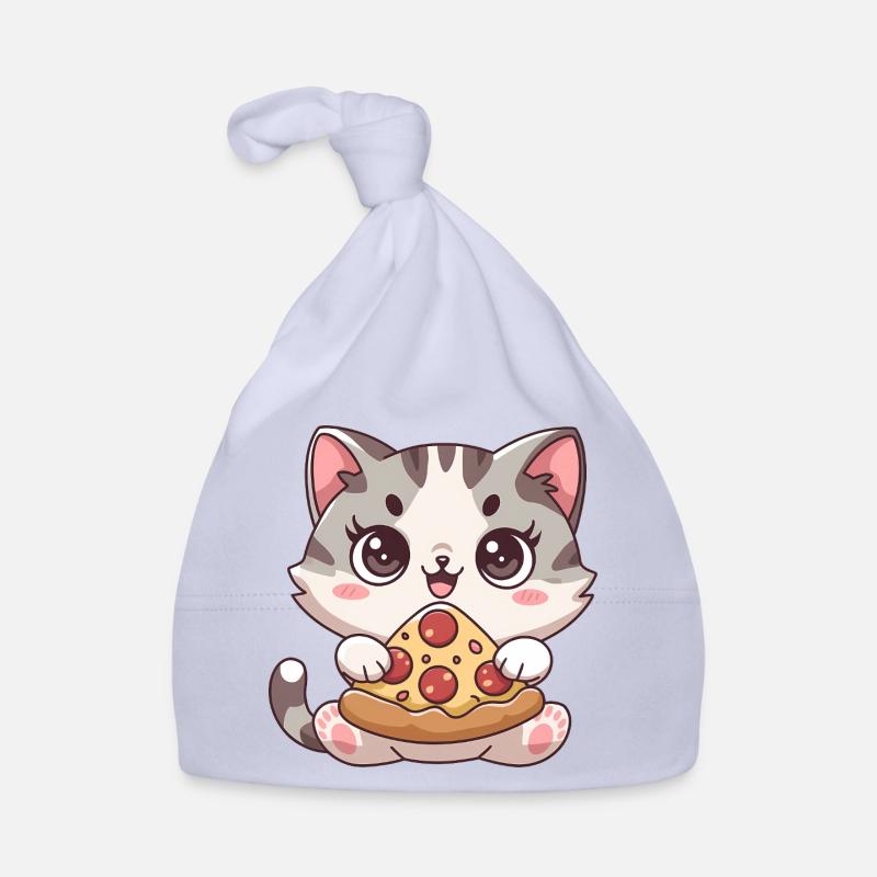 Chat mignon mangeant une pizza Bonnet bio Bébé