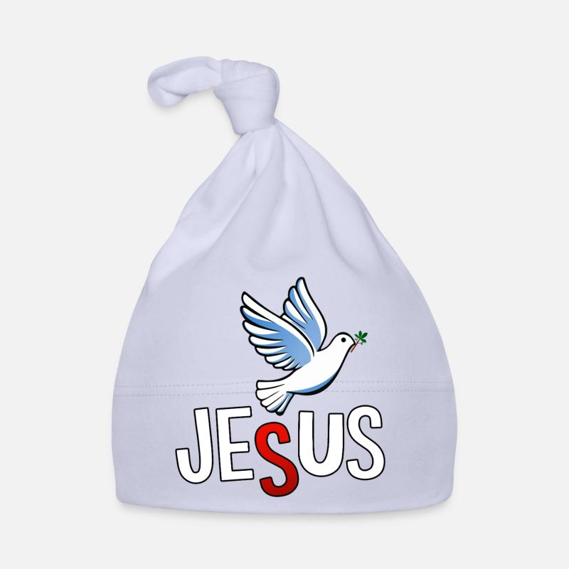Lettrage de Colombe et JÉSUS - Bonnet bio Bébé - ciel