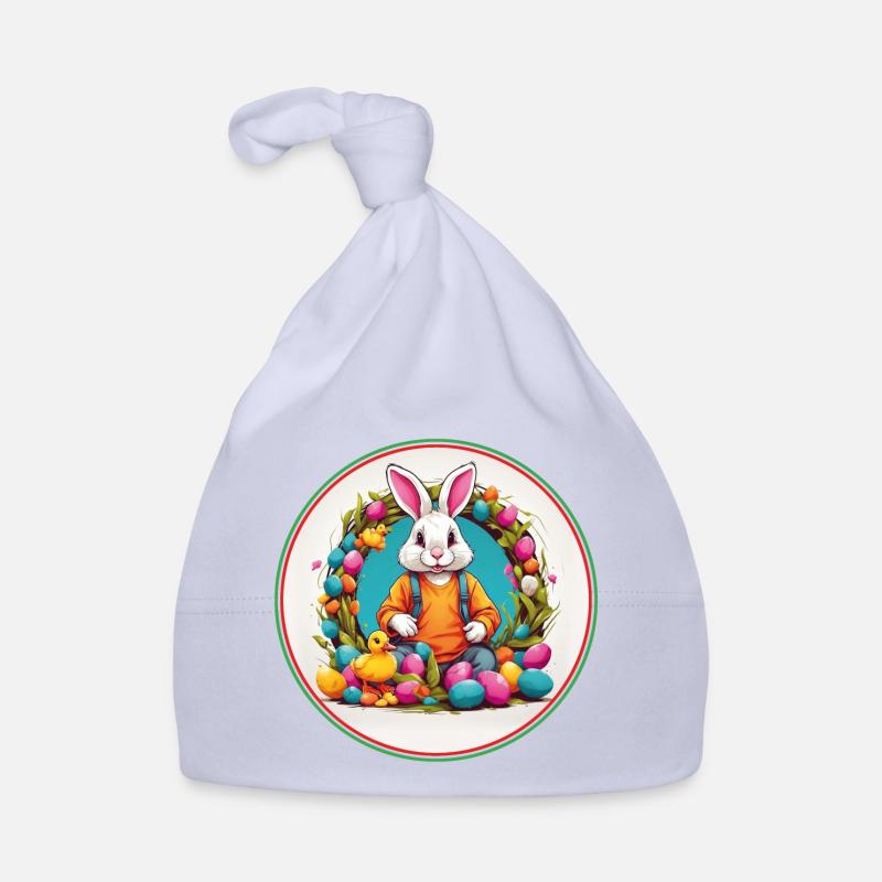 Cute easter bunny in easter basket with little chick Organic Baby Cap