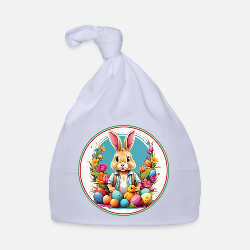 Lapin de Pâques mignon dans un panier de Pâques avec un petit poussin Bonnet bio Bébé