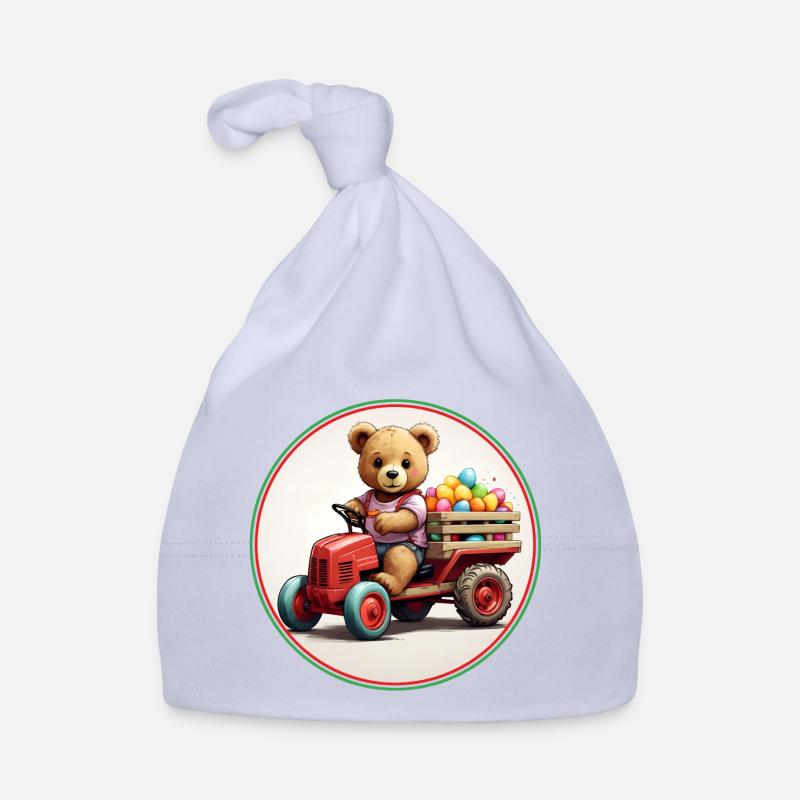 funny easter teddy bear brings eggs in easter mobile Organic Baby Cap